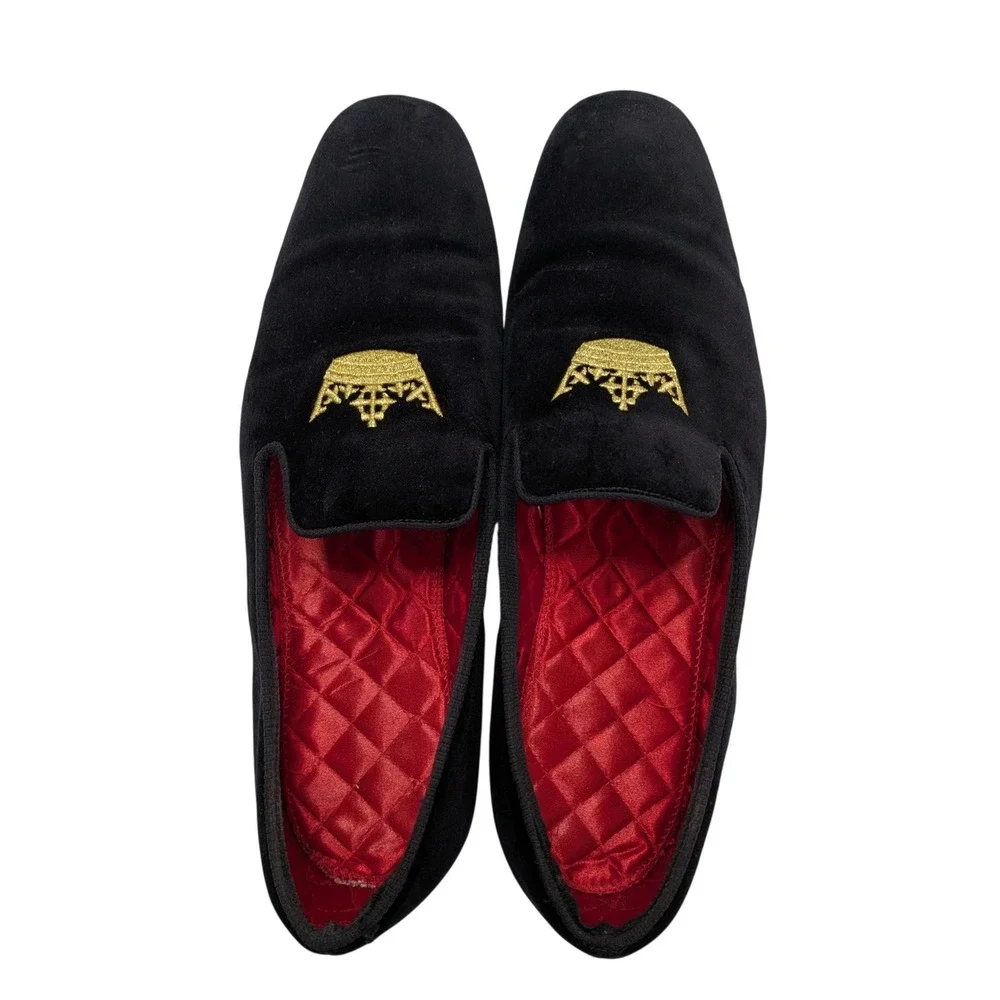 Brooks Brothers Peal & Co Velvet Crown Slippers Mens 13 D Black England Leather